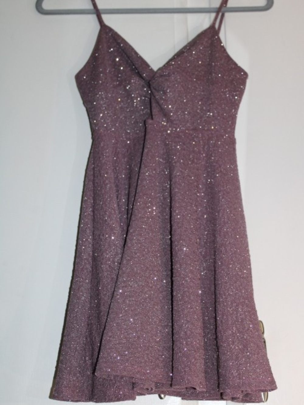 Windsor Sparkle Mauve Twist-Front Fit & Flare Mini Dress